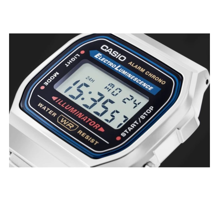 Unisex digitálne hodinky Casio A168WA s náramkom z nehrdzavejúcej ocele, strieborné Unisex digitálne hodinky Casio A168WA s náramkom z nehrdzavejúcej ocele, strieborné