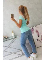 Blúzka s čipkovým výstrihom mätová