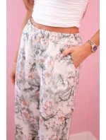 Dámské široké kalhoty s květinovým potiskem tmavá máta Dámské široké kalhoty s květinovým potiskem tmavá máta