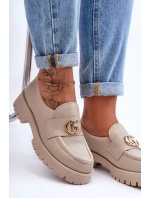 Damskie Półbuty Skórzane Z Ozdobą Beżowe Rosefalls