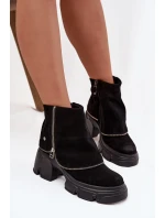 Skórzane Botki Damskie Z Wywiniętą Cholewką Maciejka 07145-01 Czarne