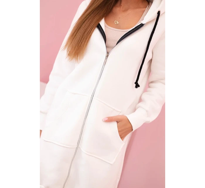 Dámska zateplená mikina s kapucňou a zipsom ecru