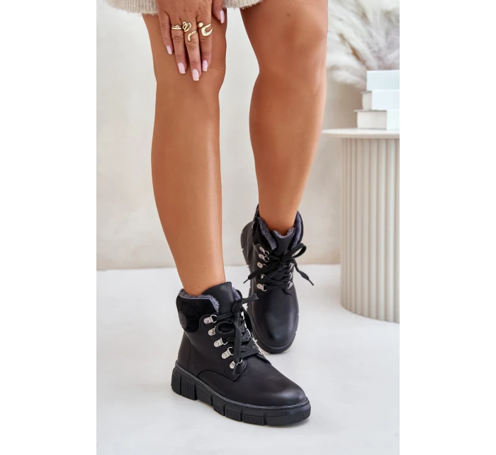 Damskie Ocieplane Botki Trapery Na Zamek Czarne Mevanisa