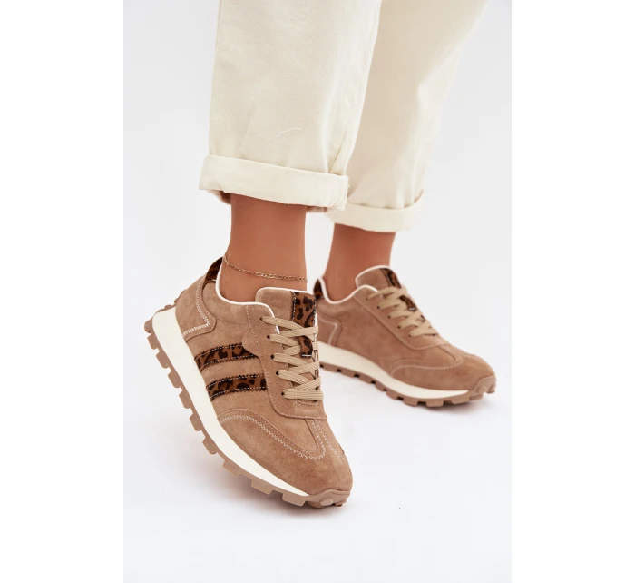 Dámské semišové tenisky na platformě Leopardí vzor model 22013938 Hnědé - S.Barski