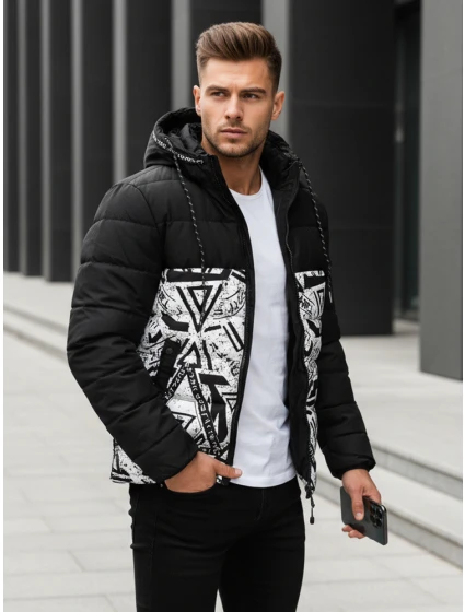 Pánska prešívaná zimná bunda s kapucňou čierna FashionStreet TX5131 Pánska prešívaná zimná bunda s kapucňou čierna FashionStreet TX5131
