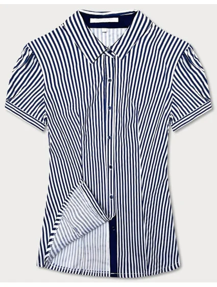 Tmavě dámská pruhovaná košile s krátkými rukávy model 18481992 - Forget me not FASHION Tmavě dámská pruhovaná košile s krátkými rukávy model 18481992 - Forget me not FASHION