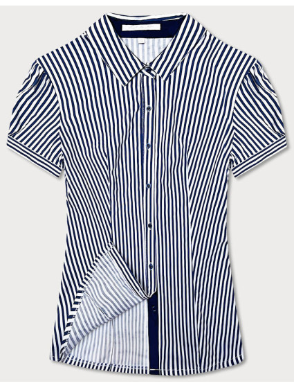 Tmavě modro-bílá dámská pruhovaná košile s krátkými rukávy (SSD2021D)