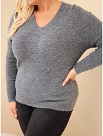 Dámský svetr Plus Size z baby alpaky s dlouhým rukávem grafitový Dámský svetr Plus Size z baby alpaky s dlouhým rukávem grafitový
