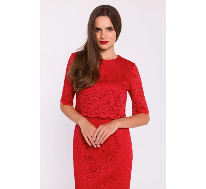 Krajkové šaty s červené model 20531278 - STYLOVE Krajkové šaty s červené model 20531278 - STYLOVE