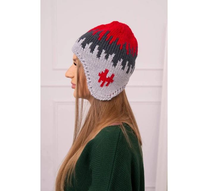 Dámska čiapka Nikol K405 červená+grafitová+tmavo šedá Dámska čiapka Nikol K405 červená+grafitová+tmavo šedá