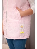 Dámská vesta Plus Size s kapucí a květinovým prošíváním model 21959102 růžová - K-Fashion