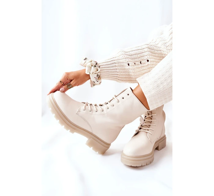 Wysokie Botki Workery Beżowe Rozelle Wysokie Botki Workery Beżowe Rozelle