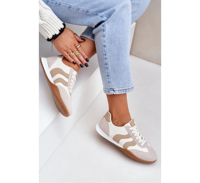 Klasyczne Sneakersy Damskie Z Eko Skóry Beżowe Maretina