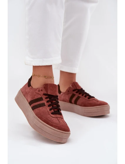 Dámské semišové tenisky na platformě model 21707347 Hnědé - Zazoo