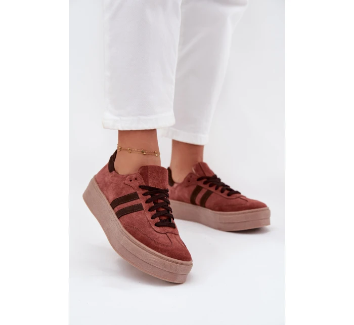 Zazoo N1068S2 Damskie Zamszowe Sneakersy Na Platformie Brązowe