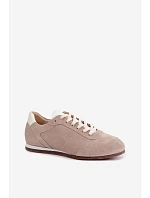 Kožené semišové tenisky s prošitím model 22368271 béžové - Zazoo Kožené semišové tenisky s prošitím model 22368271 béžové - Zazoo