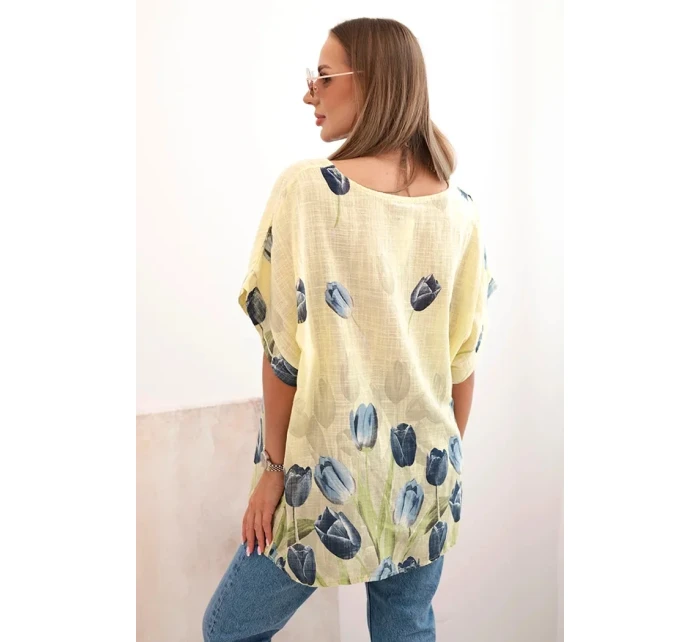 Dámske bavlnené tričko s kvetinovým vzorom žlté Dámske bavlnené tričko s kvetinovým vzorom žlté