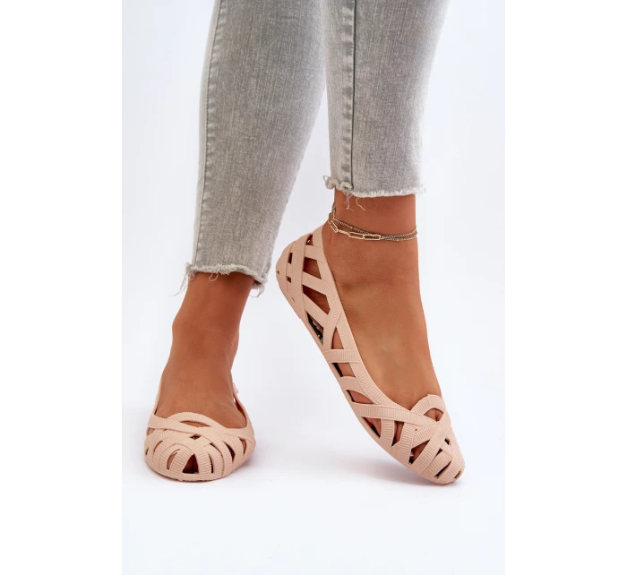 Damskie Gumowe Baleriny Nude Salam