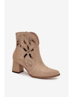 Zamszowe Ażurowe Botki Damskie Na Słupku Zazoo 3647 Beżowe