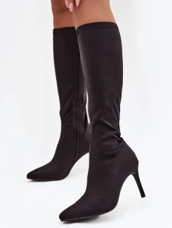 Materiałowe Kozaki Damskie Na Szpilce S.Barski HY52-513 Czarne