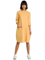 B083 Oversized šaty s predným vreckom - žlté