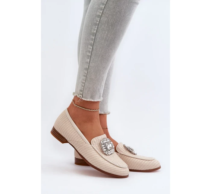 Dámske mokasíny na plochom podpätku s brošňou Béžová D&A Dámske mokasíny na plochom podpätku s brošňou Béžová D&A