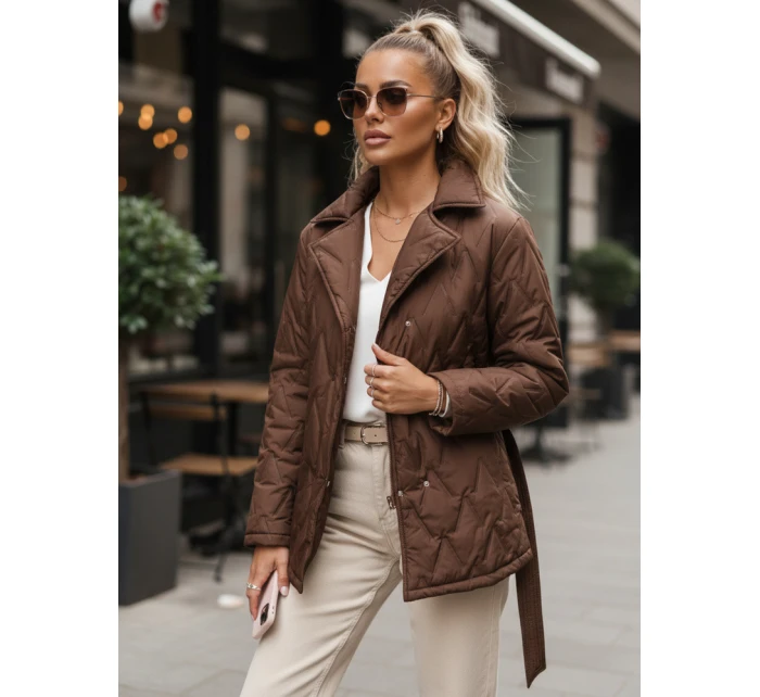 Kurtka damska przejściowa z paskiem brązowa model 22011505 - FashionStreet