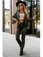 model 21371205 Krátká bunda s třásněmi z měkké ekokůže čokoládová - numoco basic model 21371205 Krátká bunda s třásněmi z měkké ekokůže čokoládová - numoco basic