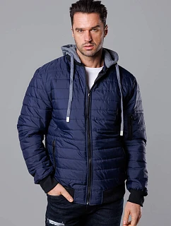 Tmavě modrá pánská bunda typu "bomber" s kapucí model 18344919 - J.STYLE