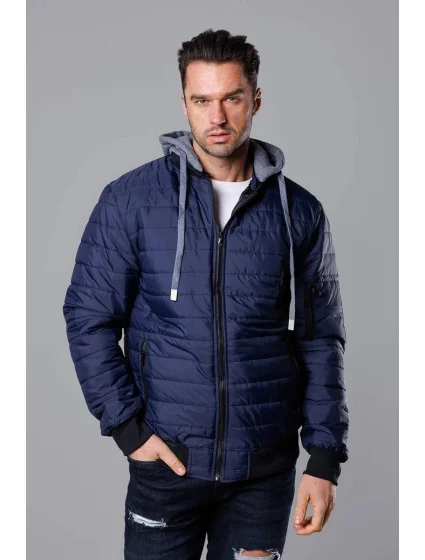 Tmavě modrá pánská bunda typu "bomber" s kapucí model 18344919 - J.STYLE Tmavě modrá pánská bunda typu "bomber" s kapucí model 18344919 - J.STYLE