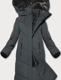 Tmavě modrá dlouhá dámská zimní bunda s kožešinovou podšívkou model 21247905 - LHD