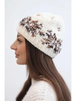 Dámska zimná čiapka s nórskym vzorom a silným úpletom K351 ecru+red Dámska zimná čiapka s nórskym vzorom a silným úpletom K351 ecru+red