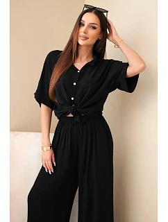 Dámský viskózový model 22185769 komplet se širokými kalhotami černý - K-Fashion