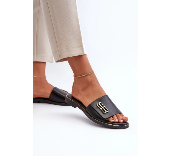 Zazoo 40384 Eleganckie Skórzane Klapki Damskie Czarne