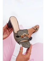 Klapki Damskie Na Obcasie Z Ozdobą Czarne Ovittole