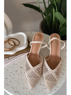 Sandály z pleteniny na jehlovém podpatku světle béžové Hanelis