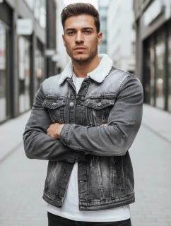 Pánska zateplená džínsová bunda s ovčou kožušinou čierna FashionStreet TX4230z