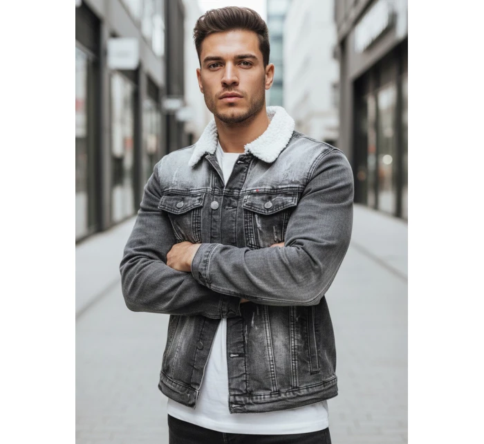 Pánská zateplená džínová bunda s ovčí kůží černá Dstreet model 21995199 - FashionStreet
