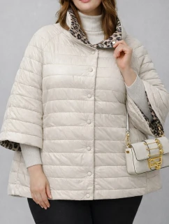 Dwustronna kurtka damska plus size z rękawem 3/4 Goodlookin ecru/panterka (M6-6308-12)