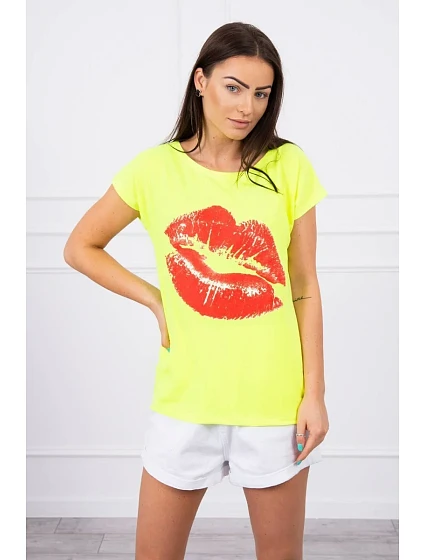 Halenka s potiskem rtů žlutá model 18744349 - K-Fashion