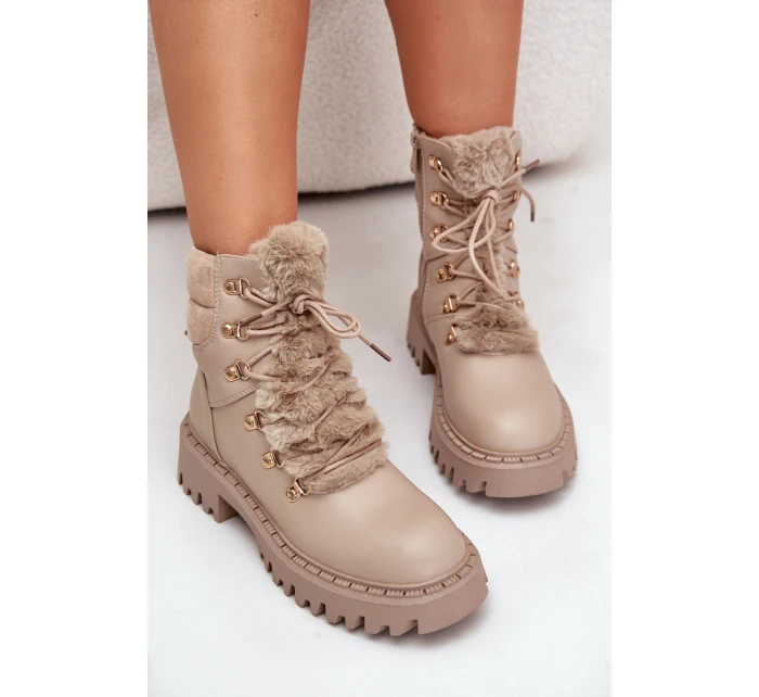 Ocieplane Botki Trapery Na Zamek Z Eko Skóry Beżowe Willatta