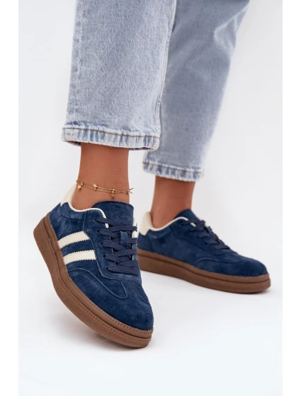 Sneakersy Damskie Zamszowe Na Platformie Granatowe Sylviona