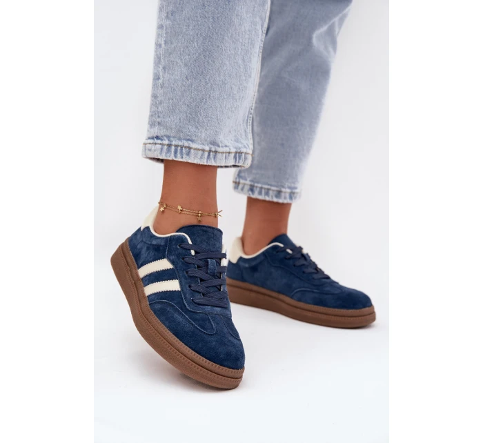 Sneakersy Damskie Zamszowe Na Platformie Granatowe Sylviona