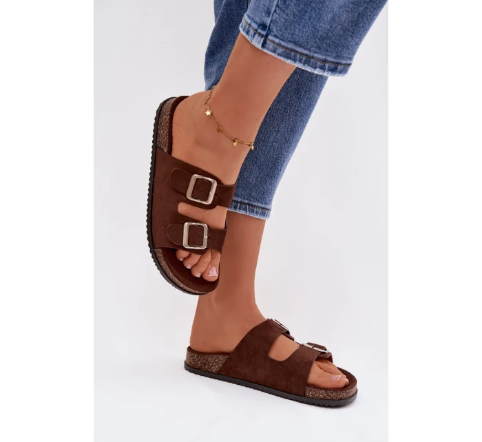 Dámské pantofle s přezkami Čokoládové Oliena