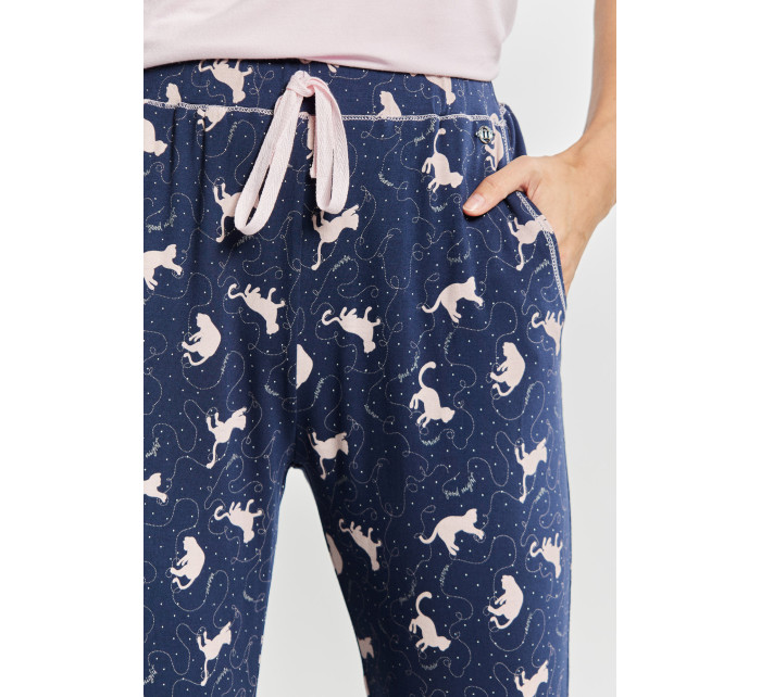 Monnari Dlhé pyžamové nohavice s potlačou mačky Pyžamo Navy Blue