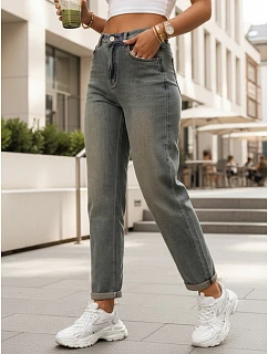 Dámske sivé džínsy s vysokým pásom v mom fit strihu FashionStreet UY3002