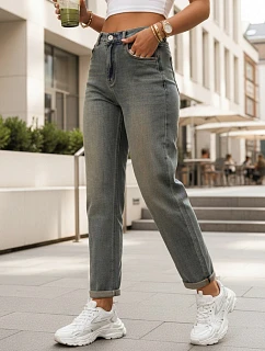 Dámske sivé džínsy s vysokým pásom v mom fit strihu FashionStreet UY3002