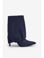 Dámské boty s pruhy na jehlách s ohrnutým svrškem a  tmavě modré model 21670406 - Boto