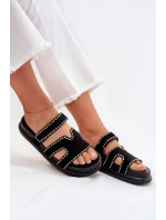 Klapki Damskie Ze Zdobieniem Na Platformie Czarne Delyna Klapki Damskie Ze Zdobieniem Na Platformie Czarne Delyna