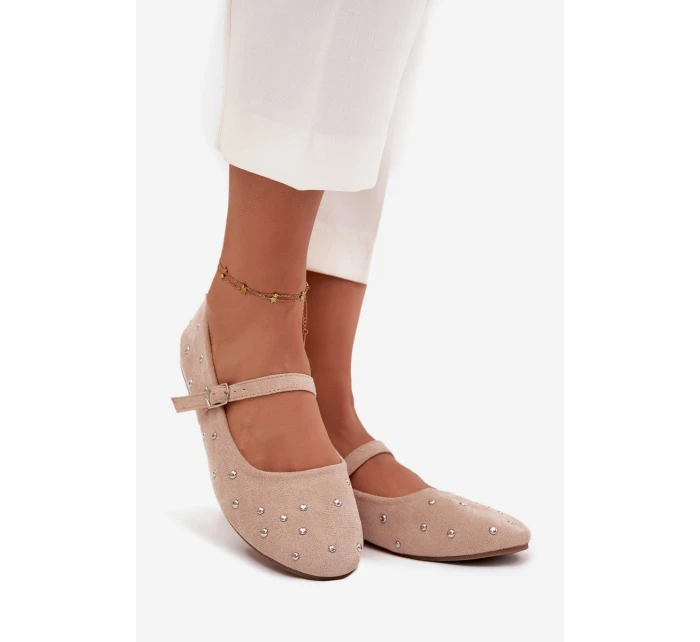 Zdobione Baleriny Damskie Z Paskiem Różowe Olivisse